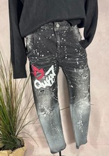Damen Jeans Streetwear Paint Splatter Graffiti Destroyed Used S.Woman 8365 S M L