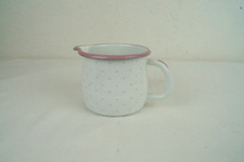 Riess Emaille Email Milch Topf 0,75l weiss rosa Punkte vintage retro shabby chic