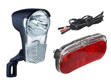 Fahrrad Beleuchtung Set UNI LED Scheinwerfer, Rücklicht & Kabel für Nabendynamo