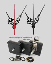 Quarz Uhrwerk mit Zeiger Set 60 mm Alu lautlos 6 cm schwarz Uhrzeiger leise NEW