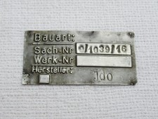 Luftwaffe Typenschild, Schild aus Edelstahl für Jumo 004  BMW 003 oder 801 jdo
