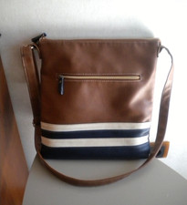 Damen Handtasche, Umhängetasche, Crossbody, braun/marine/weiß, 32 x30  cm