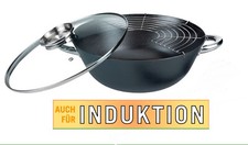 GSE Wok Wok Gusseisen, Ø33cm Wokpfanne mit Edelstahl Griffen, Gusseisenpfanne