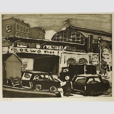 Rolf Lindemann: Berliner Stadtgetummel. Radierung 1985.