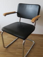 Thonet S64 Freischwinger Stuhl Buche, Kunstleder schwarz, Bauhaus, Marcel Breuer