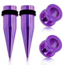 2 Stück Lila Dehner Taper Flesh Tunnel Expander Dehnungsstab Piercingset Stahl 