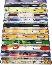 Satya Räucherstäbchen 6 Packungen (120 Stäbchen) + Brenner - 12 Düfte zur Auswahl