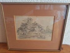 sehr schöne alte gerahmte  Bleistiftzeichnung um 1900 , Landschaft