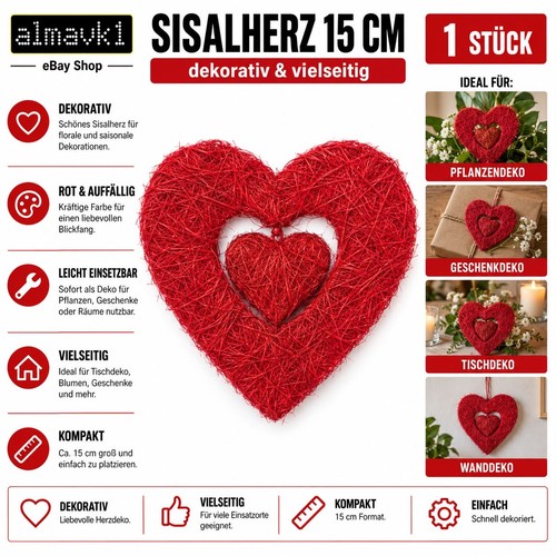 Reinex sisalherz rot - 15, cm