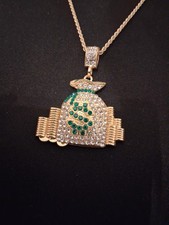 money bag Kette Geldsack Dollarzeichen grün Strass goldfarben Münzen Reichtum