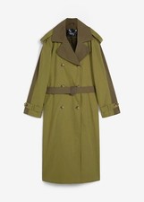 Neu Trenchcoat Gr. 42 Dunkeloliv Lorbeergrün Damen Long-Mantel Ballonjacke Coat
