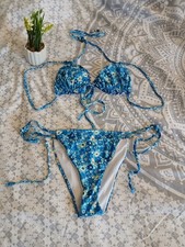 Damen Bikini und Tuch Blau Gr