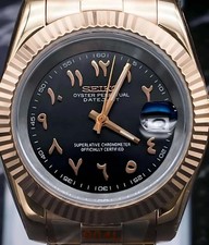 Seikmod Seikjust Automatik | Arabisch Zifferblatt Schwarz | Roségold| Saphirglas