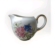 Milchkännchen Bavaria Blumen Enzian Edelweiß Goldrand gemarkt Krone Blümchen Alt