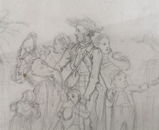 ALBERT HENDSCHEL Frankfurt Bleistiftzeichnung Studie Bauern im Zoo Zeichnung