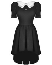 Dark In Love Gothic Cross Kleid Schwarz Weiß Spitzenkragen Vintage Victorian Steampunk
