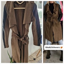  DAMEN MANTEL JACKE TRENCHCOATSTIL Khaki/Schwarz GR. 38 NEU❣NP 39.90€