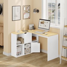 Schreibtisch Weiß + Eiche Eckschreibtisch mit Regalen Computertisch Bürotisch