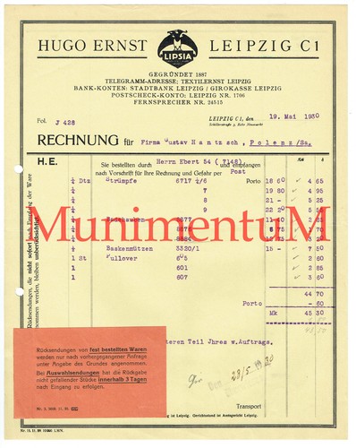 Textilwaren hugo ernst leipzig - ernst,