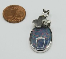 Weißgold Anhänger oval Solitär Opal  Dublette 3x Diamant 585 Gold Neu wertig