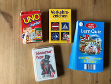 3 Kartenspiele und 1x Lern Quiz für Kinder Uno Junior, schwarzer Peter usw.