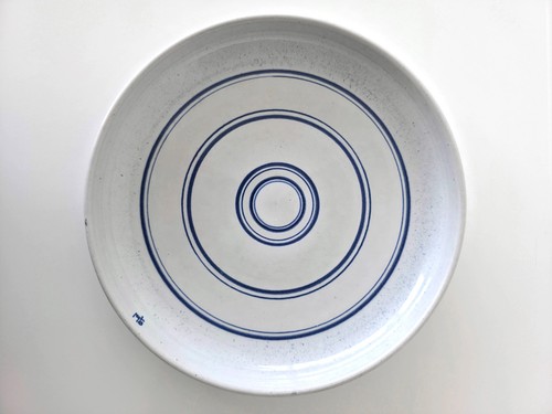 Schale weiß blau ringe - schale, weiß-blau