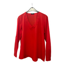 Janina Bluse Damen Longbluse Gr 44 Rot Uni Langarm V-Ausschnitt Polyester Elegan