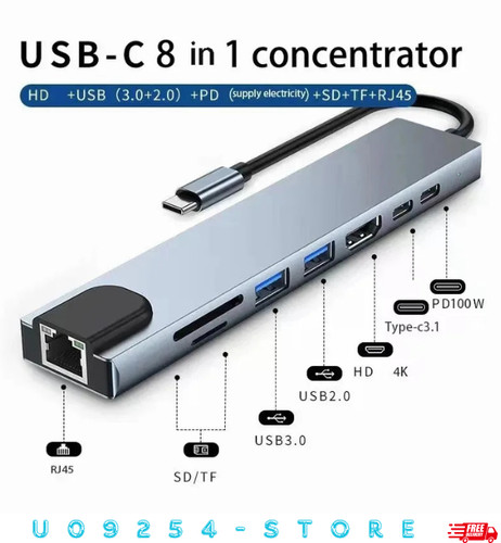 Usb hub 1 adapter - usb-c, 8-in-1