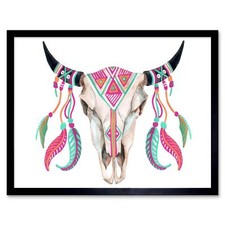 Aquarell Kuhschädel 12 x 16 Zoll gerahmter Kunstdruck
