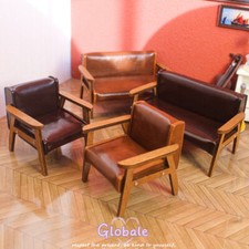 Maßstab 1:12 Puppenhaus Miniatur Vintage Ledersofa Holz Wohnzimmermöbel Deko