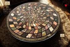 Bunt Marmor Mosaik Tischplatte – Handgefertigte Pietra Dura Runde Einlage Stein