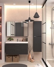 Badmöbel-Set Unterschrank 60 80 100 cm Spiegelschrank Waschbecken Hochschrank