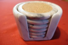 6 Untersetzer - weißer Marmor v. Carrara - 6 runde Untersetzer im Marmorständer