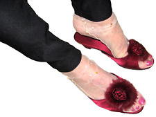 Vintage Satin Hausschuhe Keilabsatz Pantoletten Clogs 5,5 cm Gr. 40