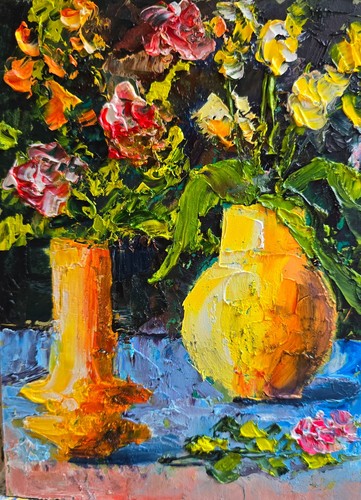 Blumen vasen ölbild 15x20 - vasen,