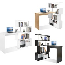 Mondeer L-Form Computertisch mit 360°Drehbarem Bücherregal Eckschreibtisch
