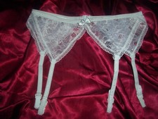 Süsser Vintage Perlon Nylon Spitzen Strapsgürtel Strumpfhalter weiß ca. S (li23)