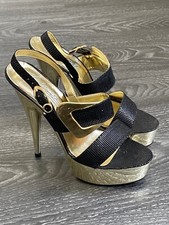 Tolle High Heel Plateau Sandalette, schwarz gold, Gr. 36, Absatz 14 cm
