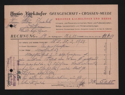 Crossen rechnung 1951 bruno - rechnung,