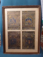 ALTER RELIGIÖSER RAHMEN / GLAS / 4 BILDER / 29,5x38,5 cm / ALTES TESTAMENT ???/BIBEL