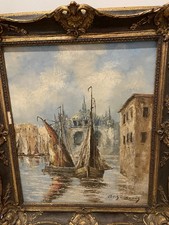 alte Hafenansicht Ölgemälde