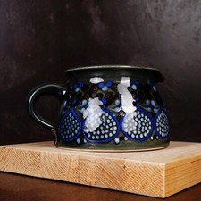 Keramik Henkelkanne, mehrfarbig gestempelt, Keramik Kanne, DELIUS P., Milchkanne