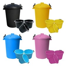 Kombipack 50L Mülleimer + 3 x 14L Eimer Pferd Haustier Futter Aufbewahrung Farbe wählbar