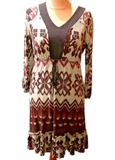 Aniston Stiefel- Jersey- Kleid  grau-bunt Ethno-Druck, Gr. 40/ 42