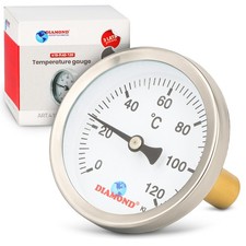 Bimetall Thermometer 1/4 40 mm Zeigerthermometer 0-120°C Heizung Rohr Axial Rund