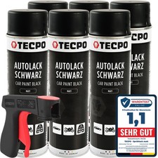 LACKSPRAY SCHWARZ MATT 6x 500 ml AUTOLACK RALLYSCHWARZ FARBSPRAY + PISTOLENGRIFF