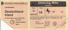Ticket Länderspiel 09.05.70 Deutschland - Irland in Berlin DFB