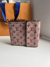 Louis Vuitton Mini Lin Monogram Geldbörse Rot Portemonnaie Denim Canvas Trifold