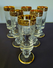 Manuf.  Murano Sekt Schaumwein Gläser Medici Schwer 24K Goldrand Gravur 6 x 304g