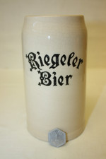 Alter Bierkrug von " RIEGELER BIER / 0,8 L. + BIERMARKE BRAUEREI MEYER "